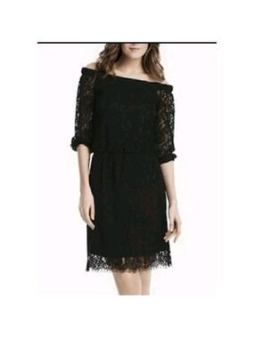 White House Black Market Women's XS Lace Off Shoulder Short Sleeve Shift Dress